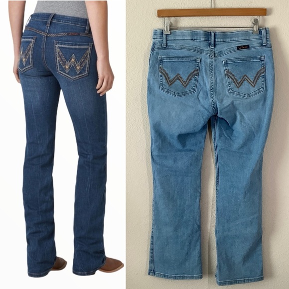 WRANGLER Women Bootcut Ultimate Riding Jeans Light Wash Boho Western Festival 34 - Picture 9 of 9
